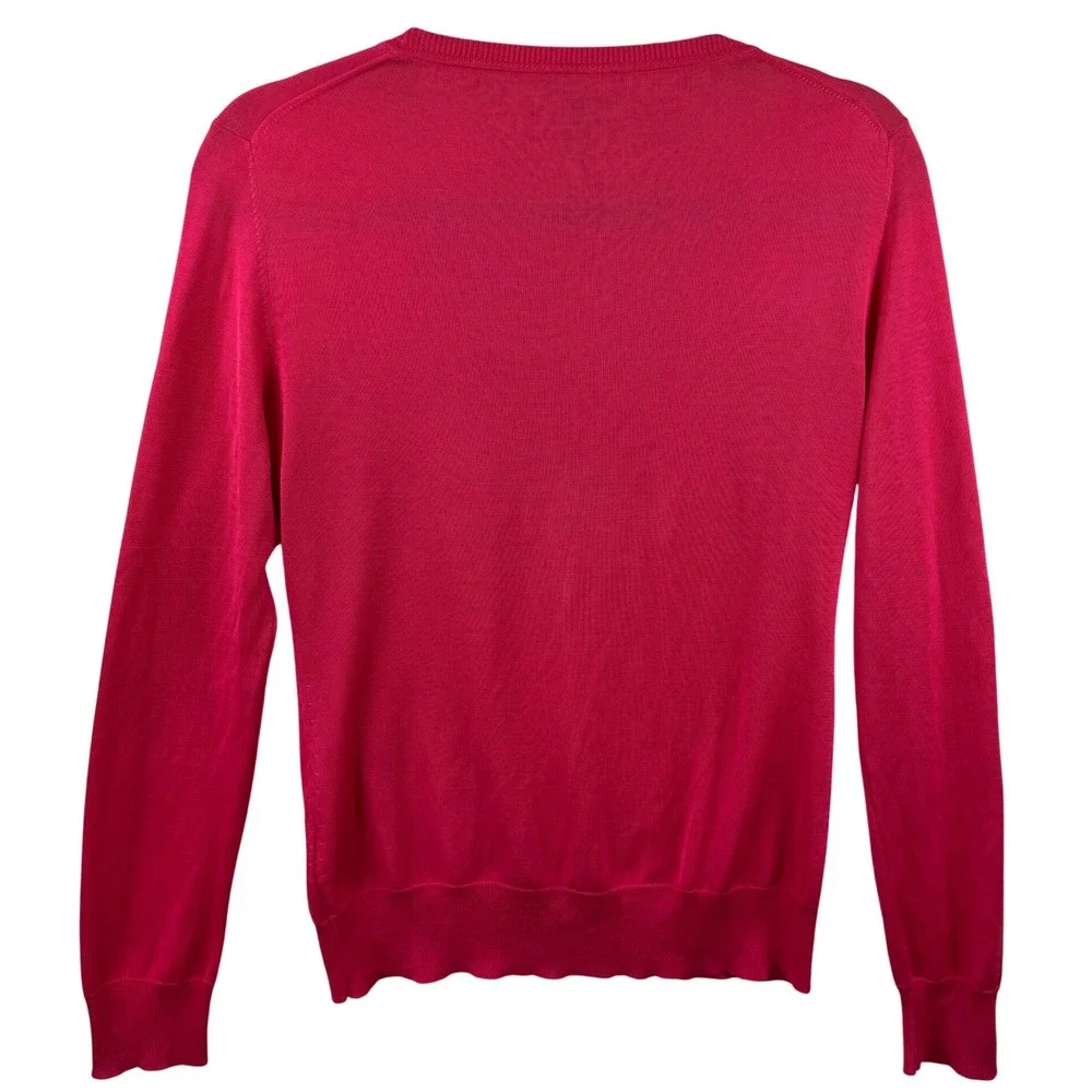 Henri Bendel V-Neck Sweater Womens Large Red Pink 100% Silk Fine Knit Luxury